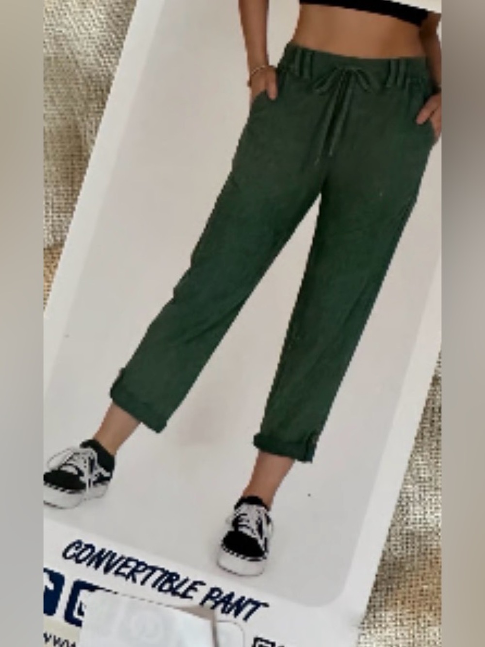 Rewash Green Sz S Drawstring Convertible Linen Blend Pants